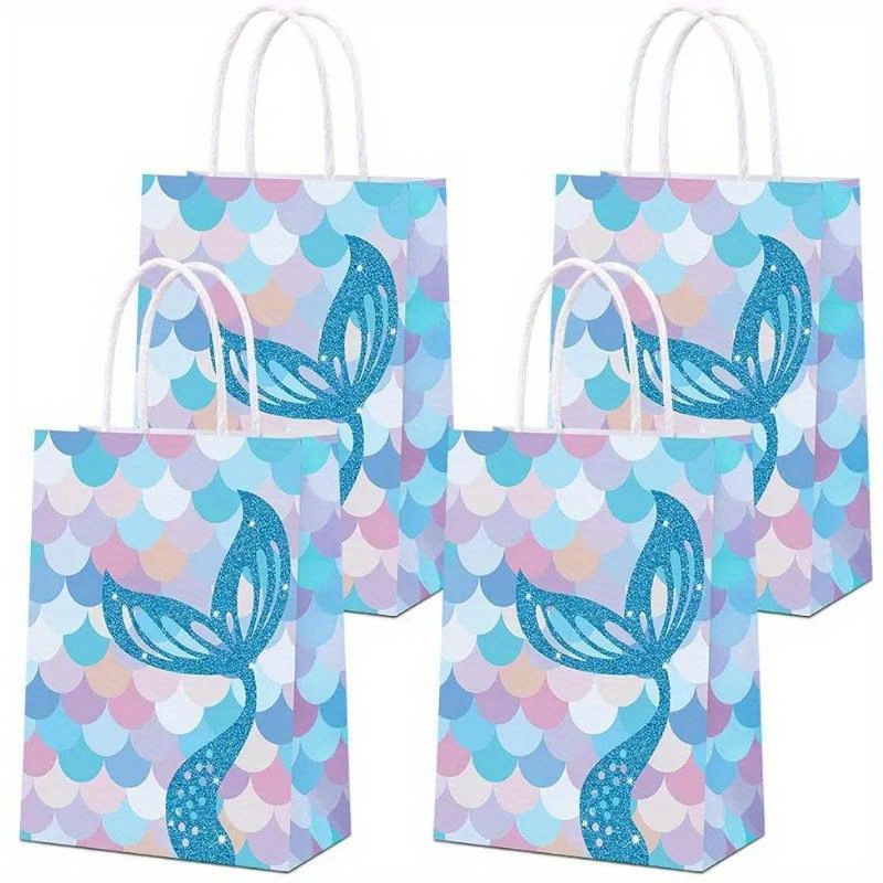 16 bolsas de papel para regalo de cumpleaños para niñas, bolsas de regalo  de cumpleaños con asas, suministros de fiesta temática de sirenita para