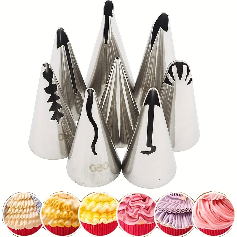 

7pcs Stainless Steel Pleated Skirt Piping Nozzle Set, Buttercream Baking Tools For Patisserie And Cake Decorating - Easy Release Design Baking Supplies
