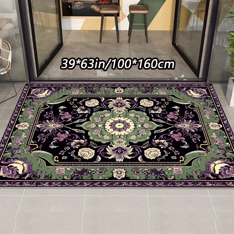 

1pc Crystal Velvet Retro Style Purple Lace Atmosphere Pattern Carpet, Suitable For Use In Scenes Such As Hotel Mall Flower Shop Bedroom Living Room Aisle Eid Al-adha Mubarak