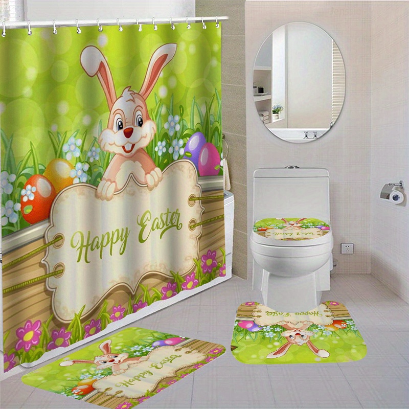 Cortina de ducha de Pascua, divertido juego de cortinas de ducha para baño,  juego de cortinas de ducha impermeables con ganchos para decoración de