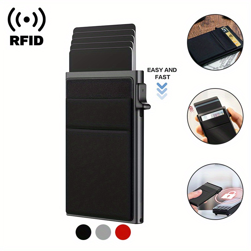 

1pc Men's Rfid Credit Card Holder, Smart Card Holder, Metal Thin Slim Pop Up Aluminium Minimalist Wallet