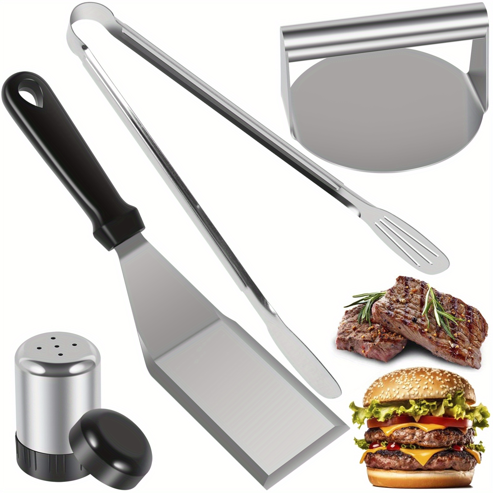 Burger Press - 5.5 Stainless Steel Burger Smasher Tool - Smooth &  Non-Stick Surface - Round Utensil for Grilling Meat Patty, Steak, Hot Dog,  Grill