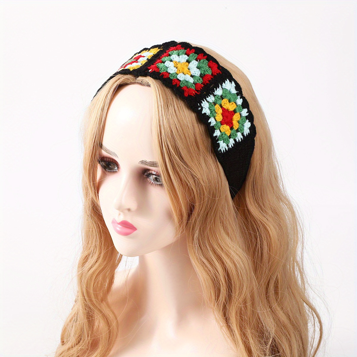 

1pc Boho Knitted Floral Headband, Vintage Crochet Turban, Elastic Hair Scarf Knitted Headband, Hair Styling Accessories For Women