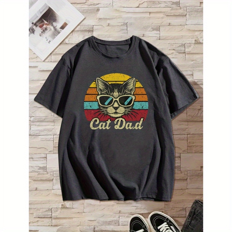 

Cat Dad Print T Shirt, Tees For Men, Casual Short Sleeve T-shirt For Summer