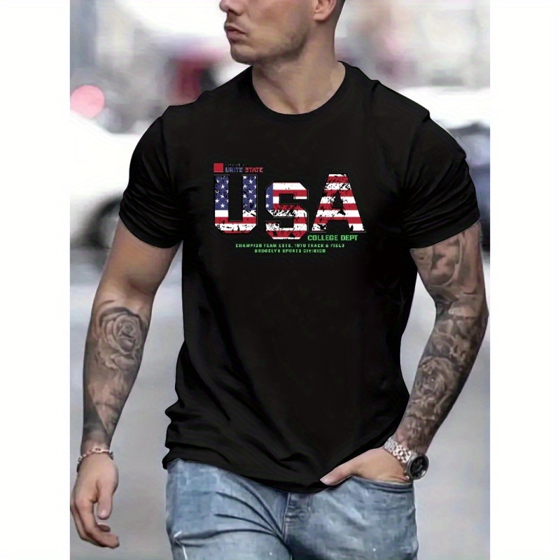 

Usa Print T Shirt, Tees For Men, Casual Short Sleeve T-shirt For Summer