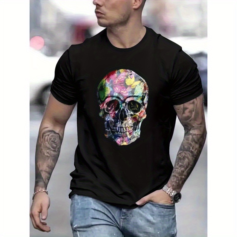

Skull Print T Shirt, Tees For Men, Casual Short Sleeve T-shirt For Summer