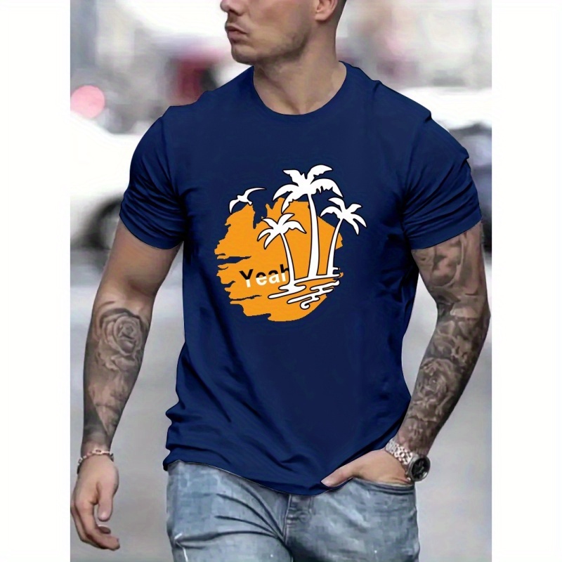 

Palm Trees Print T Shirt, Tees For Men, Casual Short Sleeve T-shirt For Summer