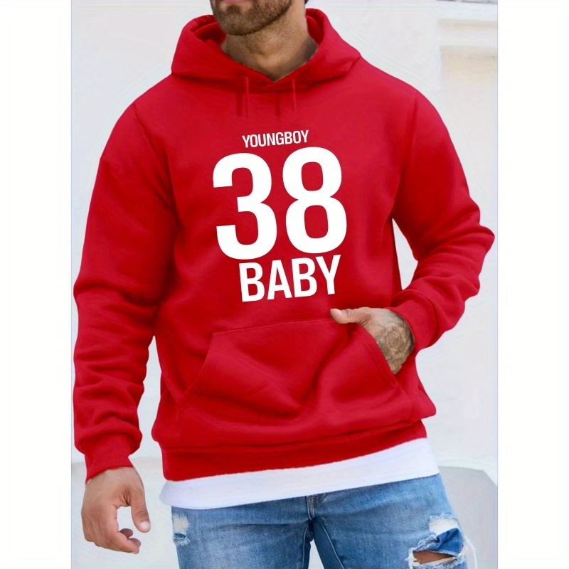 

Young Boy 38 Baby Print Men's Pullover Round Neck Long Sleeve Hooded Sweatshirt Pattern Loose Casual Top For Autumn Winter Men's Clothing As Gifts