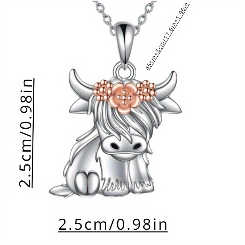 Elegant Highland Cow Pendant Necklace, Charming Cartoon Design