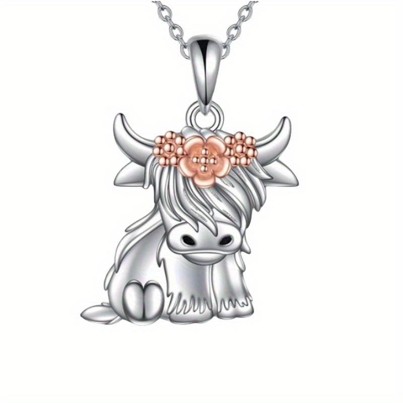 Elegant Highland Cow Pendant Necklace, Charming Cartoon Design