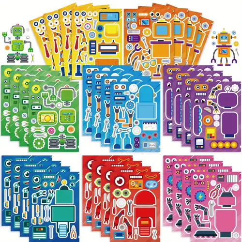 60pcs Robot Stickers for Kids, Cute Cartoon Robot Stickers, Funny Reward Wateroroof Vinyl Decals for Children Water Bottles Scrapbook Skateboard