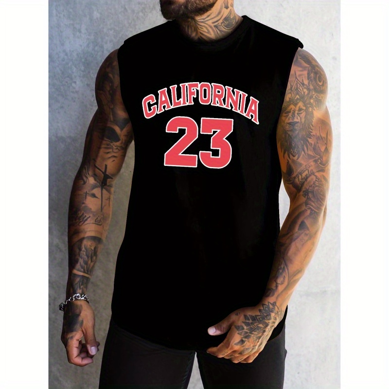 

California Print Men's Quick Dry Moisture-wicking Breathable Tank Tops Athletic Gym Bodybuilding Sports Sleeveless Shirts For Workout Running Training Men's Clothes