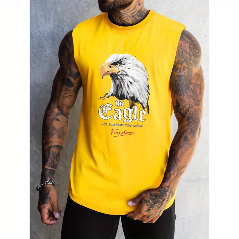 

The Eagle Graphic Print, Men's Graphic Design Tank Top, Casual Comfy Sleeveless Shirt For Men, Men's Sporty Breathable Clothing Top For Gym Training Workout, For Summer