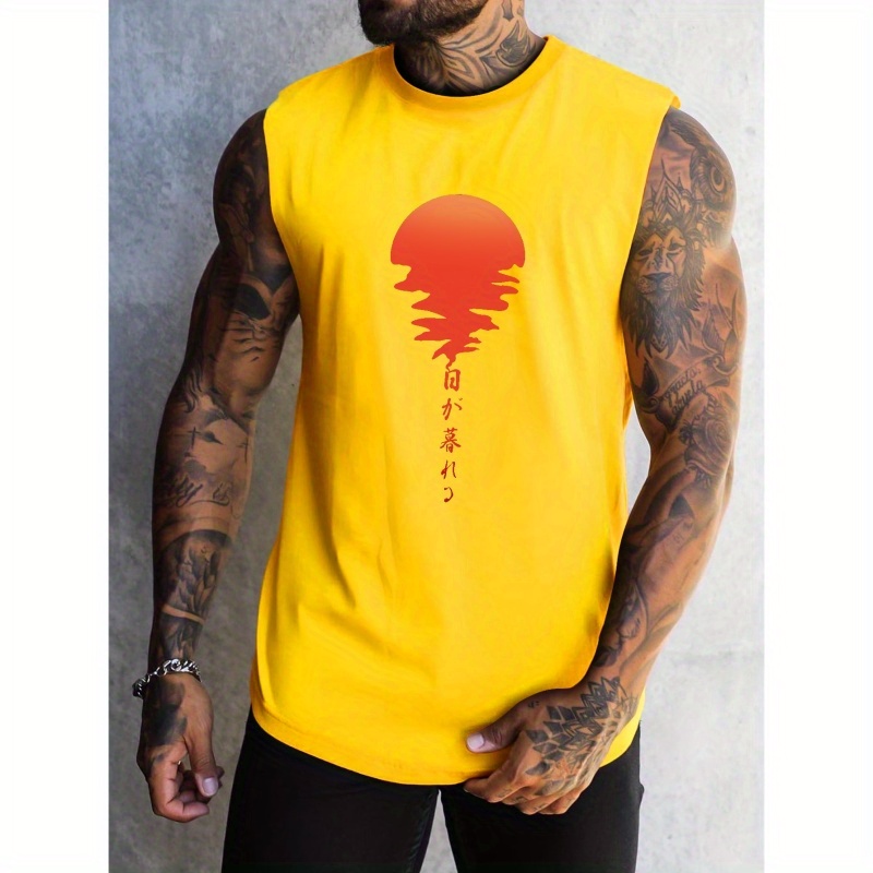 

Sunset Print Summer Men's Quick Dry Moisture-wicking Breathable Tank Tops Athletic Gym Bodybuilding Sports Sleeveless Shirts For Workout Running Training Men's Clothing