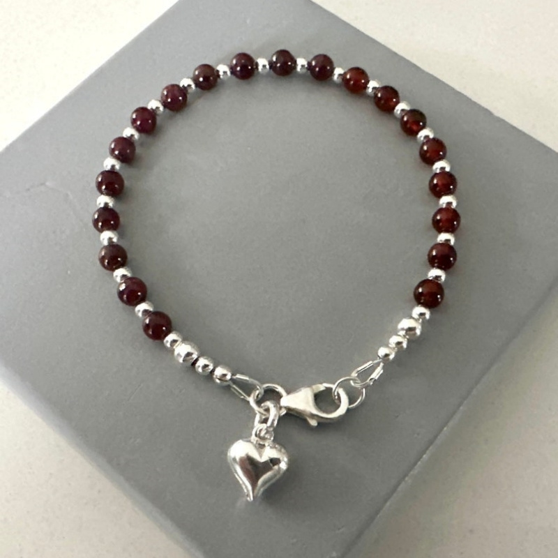 

1pc Garnet Heart Charm Bracelet, Gemstone Beaded Bracelet, Jewelry Gift For Men Women