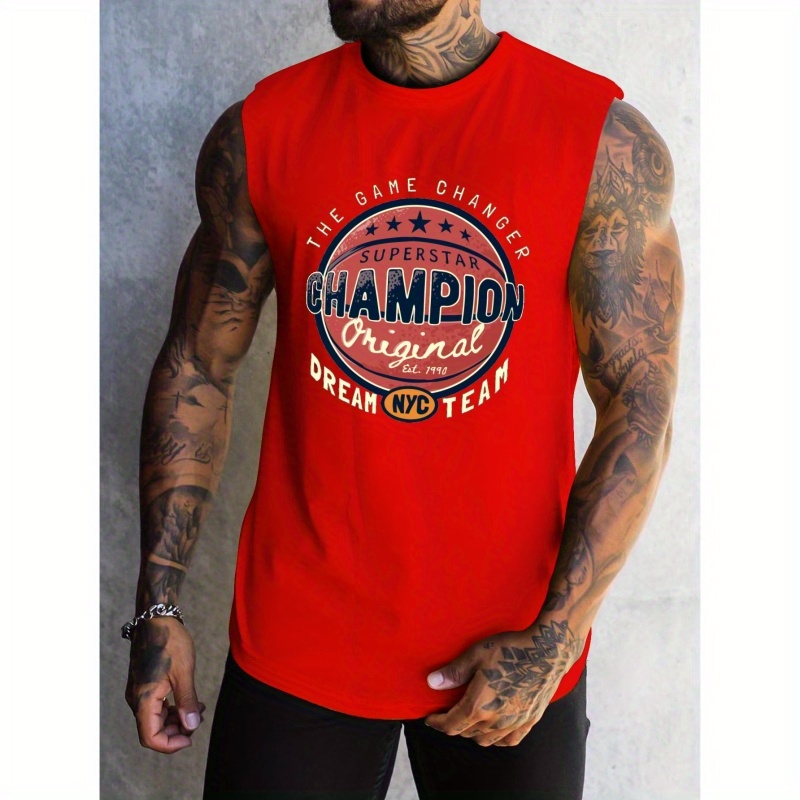 

The Game Changer And Basketball Graphic Print, Men's Graphic Design Tank Top, Casual Comfy Sleeveless Shirt For Men, Men's Sporty Breathable Clothing Top For Gym Training Workout, For Summer