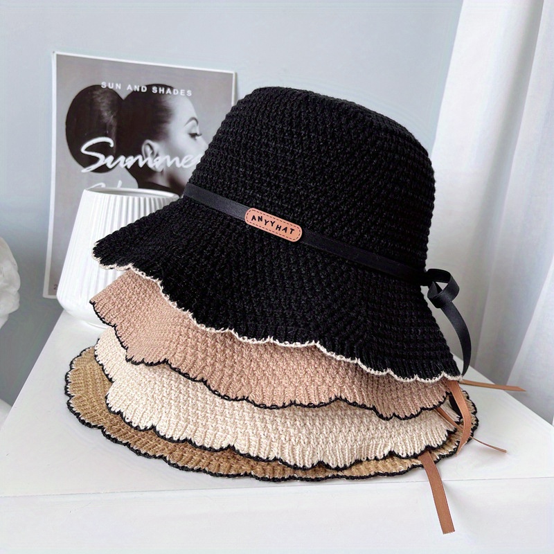 Pearl Cotton Rope Bucket Hat Womens Fashion Solid Color - Temu Canada