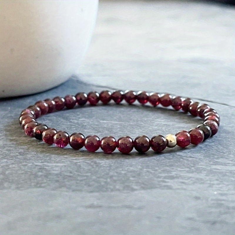 

Garnet And Hematite Stretch Bracelet, Natural Gemstones Round Red And Golden Crystals, January Birthstone