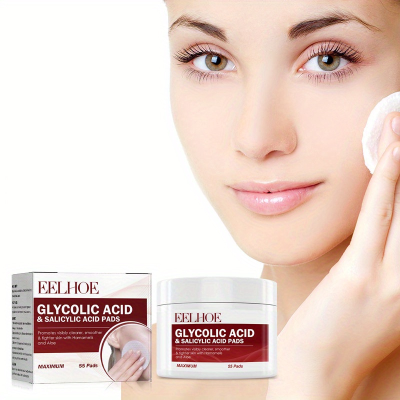 

55 Pads Glycolic Acid & Salicylic Acid Facial Pads, Moisturizing Locking Water Delicate Pores Rejuvenation Smoothing Pads