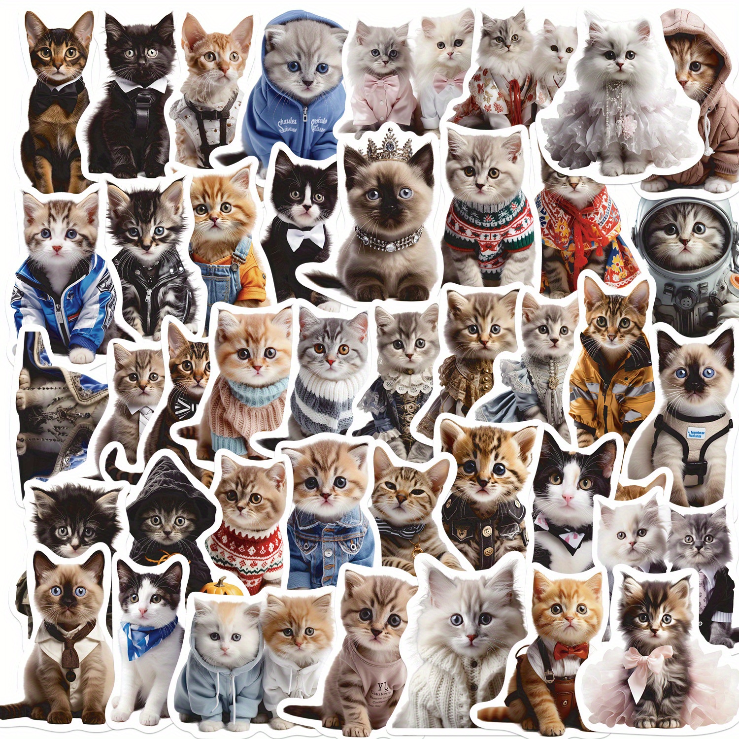 50 Pack Cute Cat Stickers, Waterproof Vinyl for Water Bottles, Notebook,  Scrapbooking, Kawaii Kitten Pet Pets, Cat Gifts
