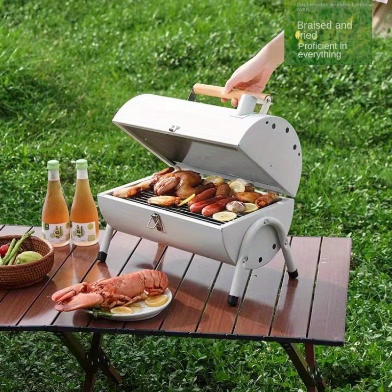 Charcoal Grill, Barbecue Grill Stainless Steel BBQ Smoker Barbecue Folding  Portable for Outdoor Cooking Camping Hiking Picnics Backpacking Large