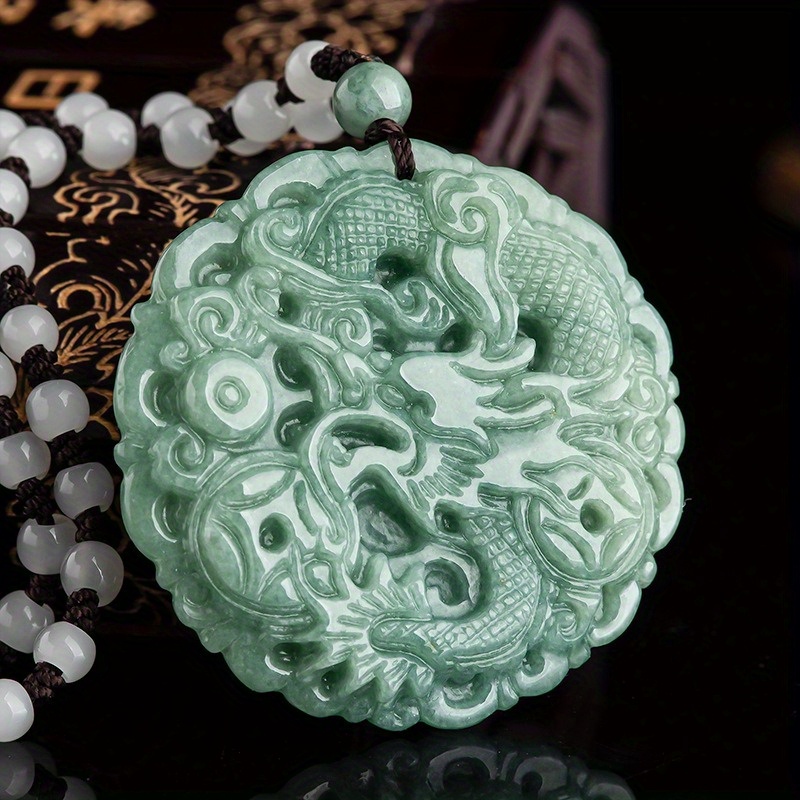 Dragon Design Pendant Necklace with Natural Beads, Unisex