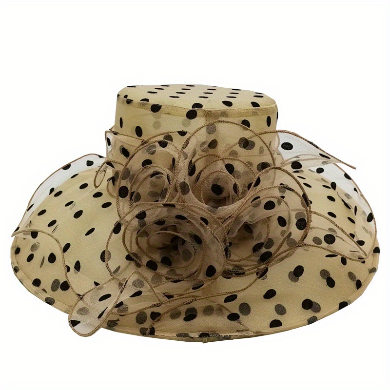 Polka Dot Organza Sun Hat Elegant Wide Brim Lace Derby Hats - Temu