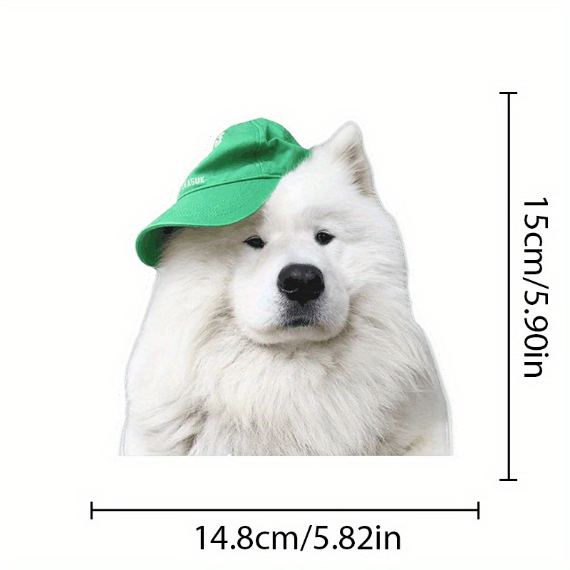 TEMU Samoyed Dog With Hat Creative Vinyl Waterproof Sticker Decal For Car, Laptop, Wall Window, Bumper Sticker