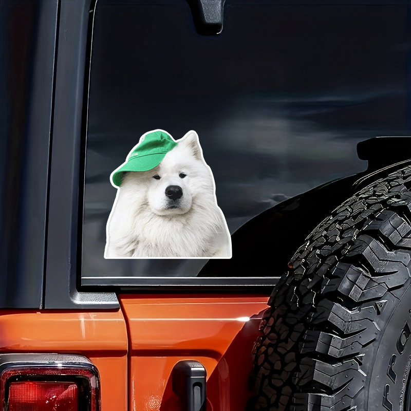 

Samoyed Dog With Hat Creative Vinyl Waterproof Sticker Decal For Car, Laptop, Wall Window, Bumper Sticker