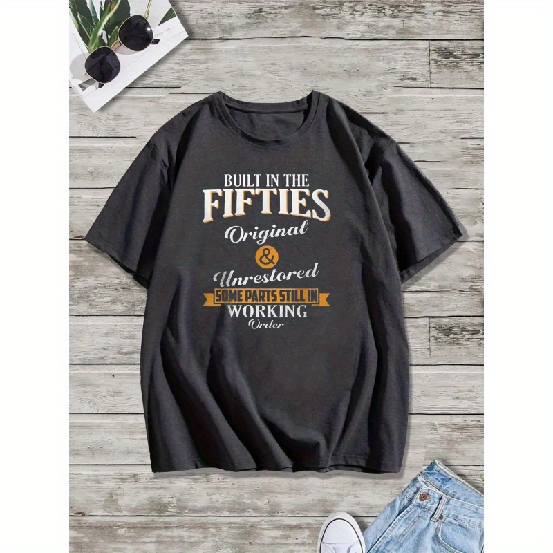 

Built In The Fifties Print T Shirt, Tees For Men, Casual Short Sleeve T-shirt For Summer