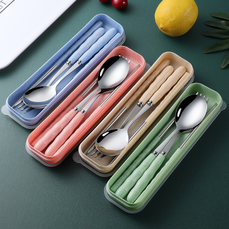 

3pcs/set Portable Box Cutlery Set For Restaurant, Stainless Steel Fork Spoon Chopsticks, Cutlery Gift Outdoor Picnic Portable Cutlery Can Also Be Used For Student Portable