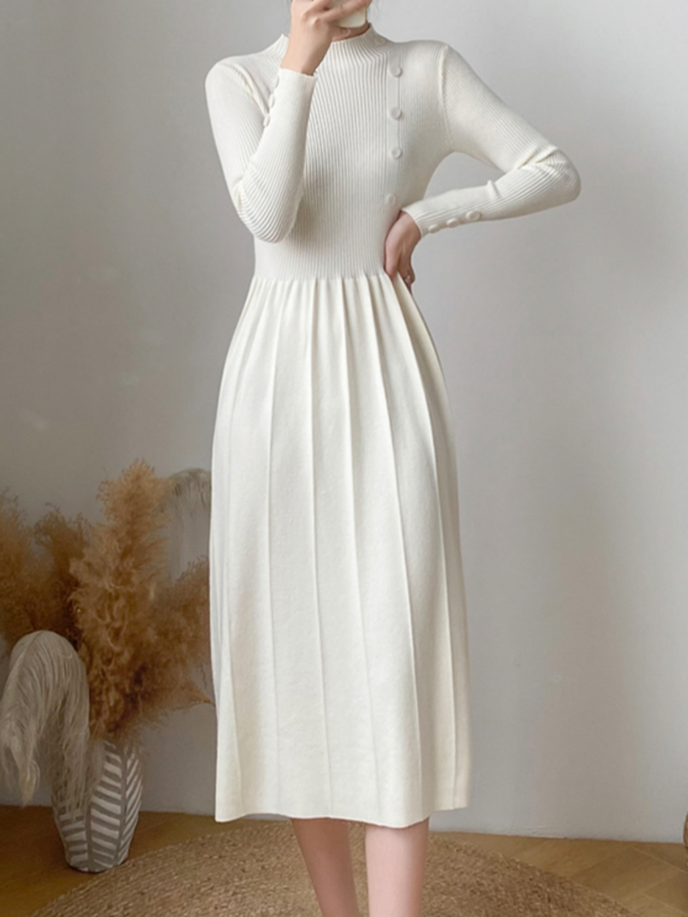 O-Neck Elegant Winter Dress - ShopperBoard