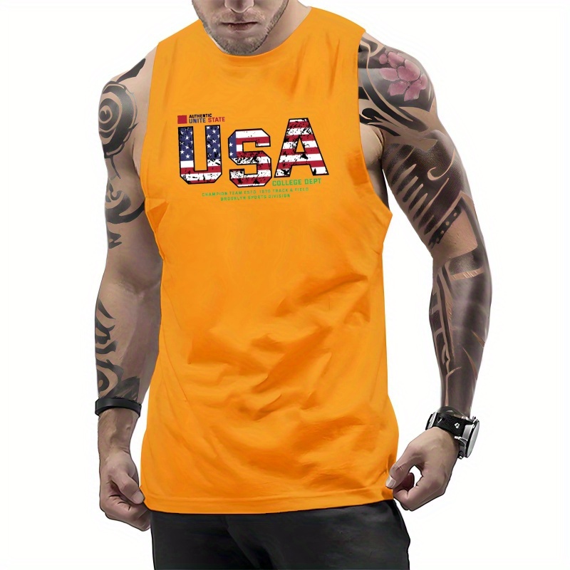 

Men's Usa Graphic Print Tank Top, Causal Fashion Sleeveless Tees Sports Fitness, Men's Clothing