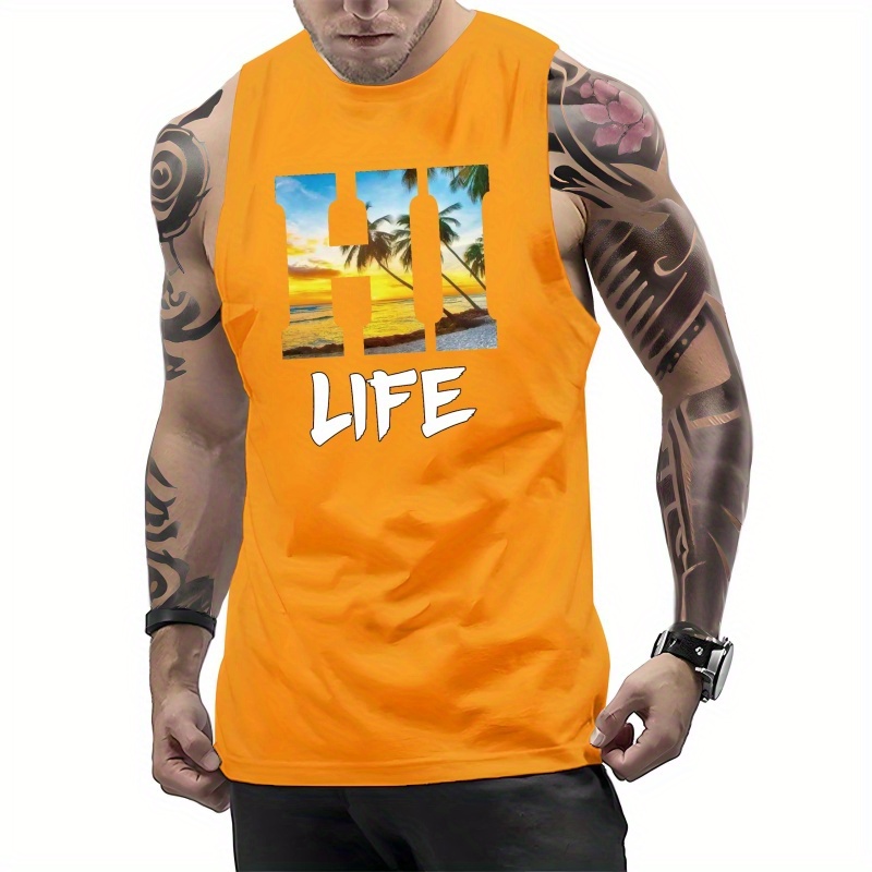

Men's Life Graphic Print Tank Top, Causal Fashion Sleeveless Tees Sports Fitness, Men's Clothing