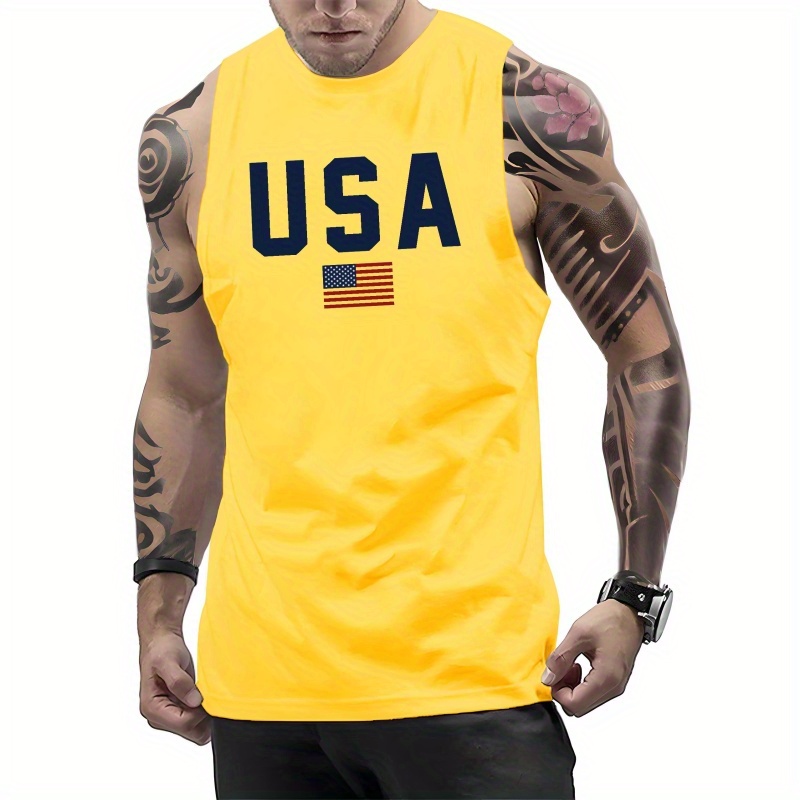 

American Flag Print, Men's Graphic Design Tank Top, Casual Comfy Vest For Summer, Men's Sleeveless Shirts Clothing Top Gym Training Workout