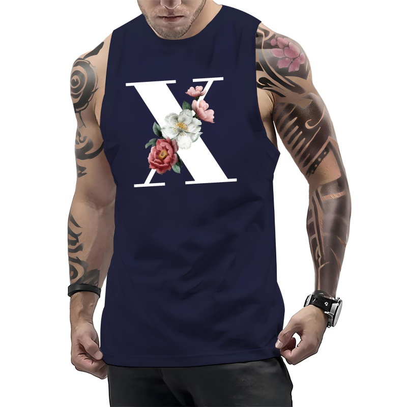 

Men's X Graphic Print Tank Top, Causal Fashion Sleeveless Tees Sports Fitness, Men's Clothing