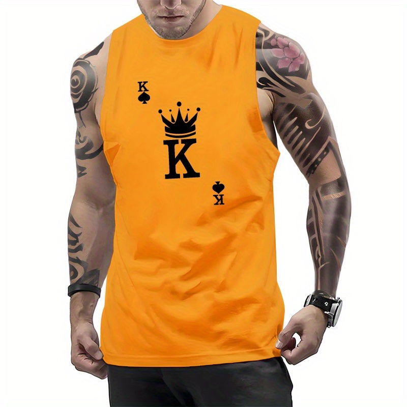 

Men's K Graphic Print Tank Top, Causal Fashion Sleeveless Tees Sports Fitness, Men's Clothing