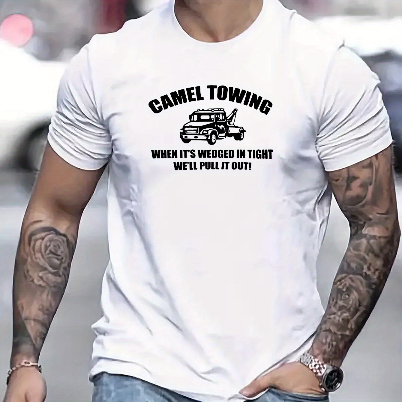 

Camel Towing Print T Shirt, Tees For Men, Casual Short Sleeve T-shirt For Summer