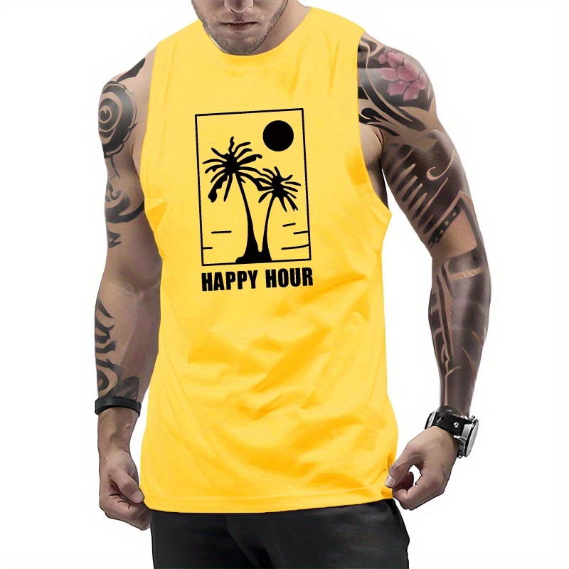 

Men's Coconut Trees Graphic Print Tank Top, Causal Fashion Sleeveless Tees Sports Fitness, Men's Clothing