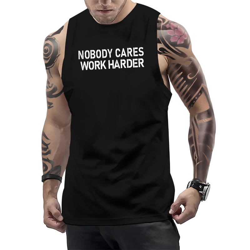 

Men's Nobody Cares Work Harder Print Summer Men's Quick Dry Moisture-wicking Breathable Tank Tops Athletic Gym Bodybuilding Sports Sleeveless Shirts For Workout Running Training Men's Clothing