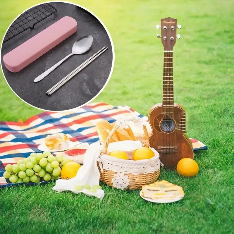2 4pcs travel utensils set portable stainless steel cutlery set with chopsticks and knife suitable for outdoor camping picnic bbq Product details 7