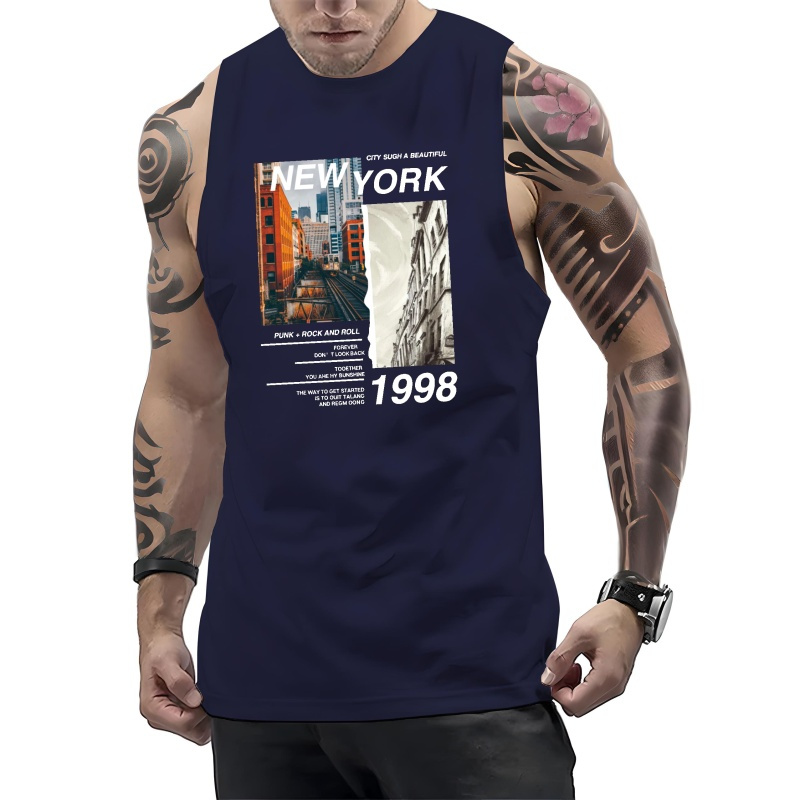 

Men's Scenic Graphic Print Tank Top, Causal Fashion Sleeveless Tees Sports Fitness, Men's Clothing