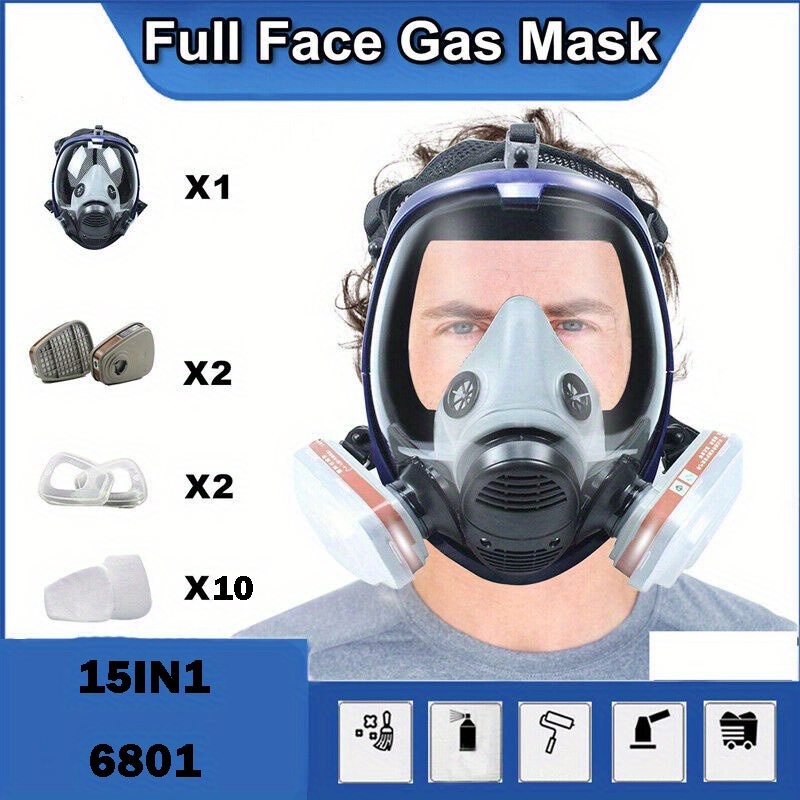 Máscara de gas de cara completa, máscaras de gas de supervivencia nuclear y  química con filtro de carbón activado, máscara de respirador reutilizable  para gases, vapores, polvo, productos químicos