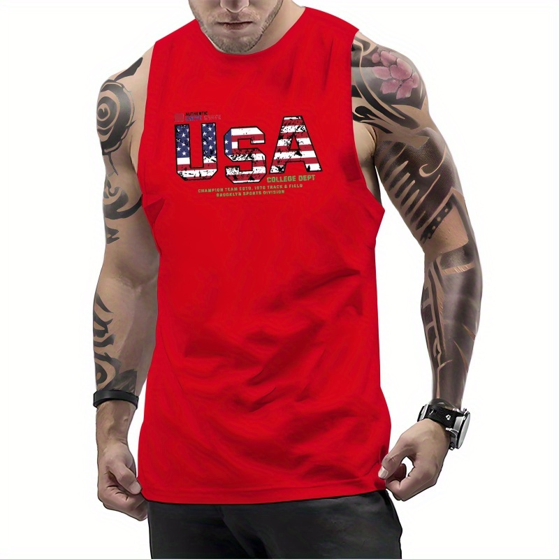 

Usa Print Men's Quick Dry Moisture-wicking Breathable Tank Tops Athletic Gym Bodybuilding Sports Sleeveless Shirts For Workout Running Training Men's Clothes