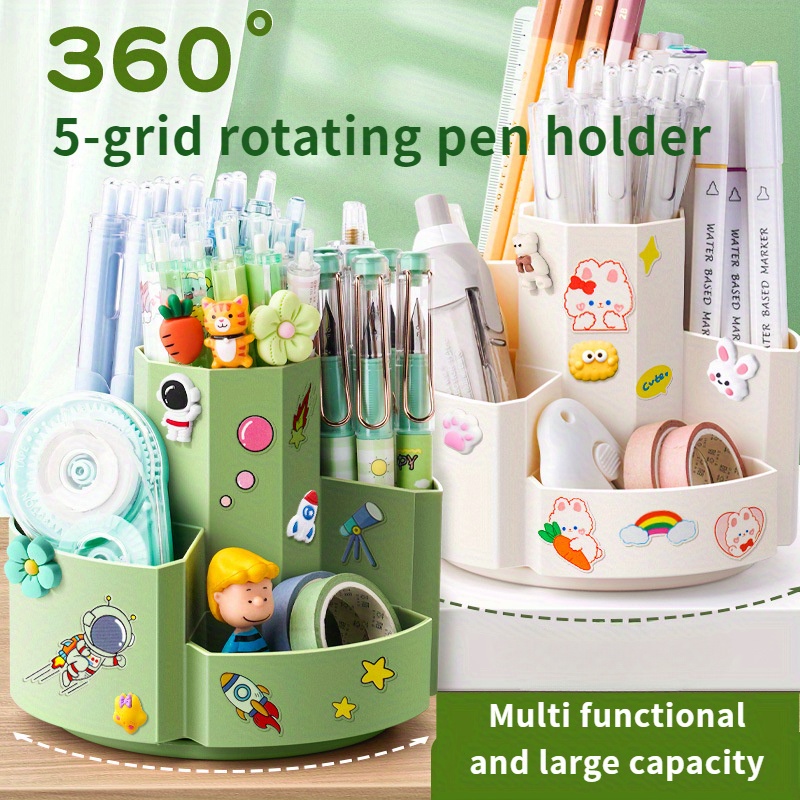 Acrylic Pen Holder 360 Degree Rotating Art Supply Organizer 5 Compartments  Pen Holder for Desk Multi Capacity Marker Organizer Storage Pen and Pencil