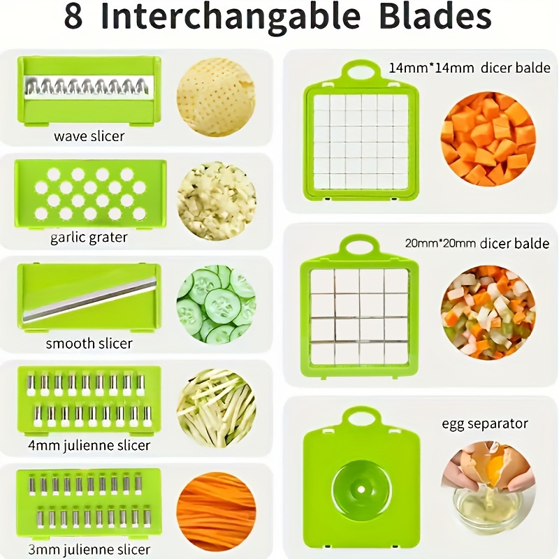 16pcs set vegetable chopper multifunctional fruit slicer vegetable slicer cutter with container onion meat grinder chopper with multiple interchangeable blades household potato chopper kitchen supplies kitchen gadgets details 0