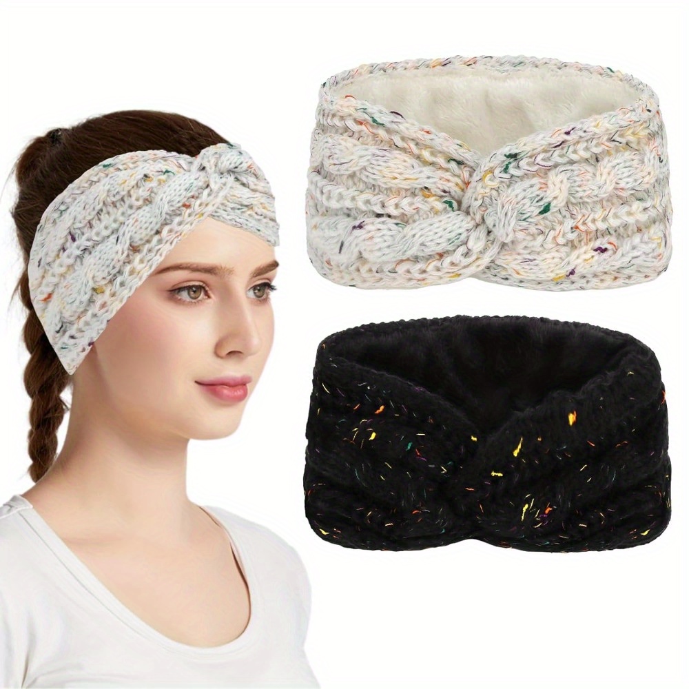 2 Stück Gestrickte Stirnbänder – Warme Häkel-Turbane Für Frauen & Mädchen, Elastisch & Stylisch