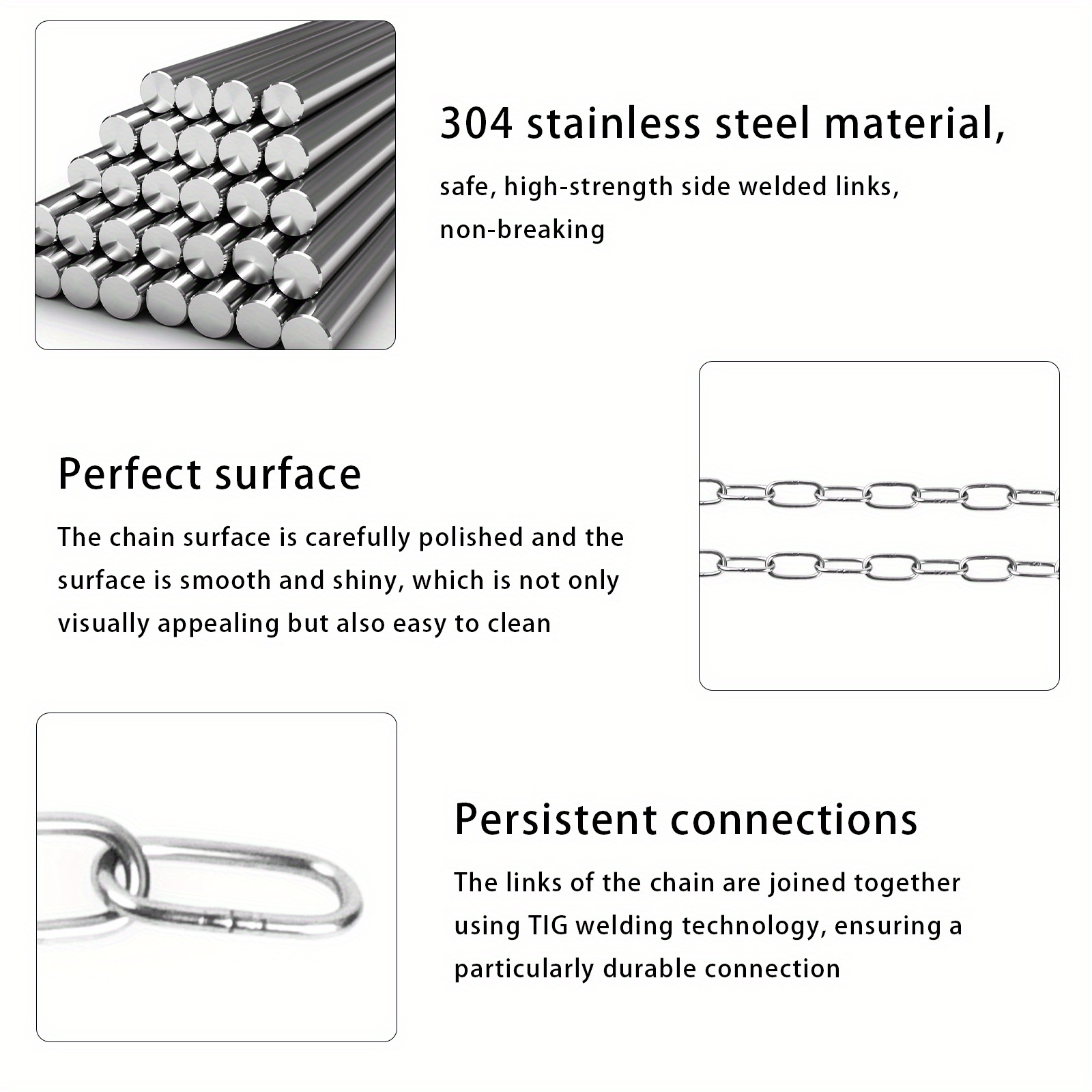 304 Stainless Steel Chain Strong Bright Heavy Duty Metal - Temu