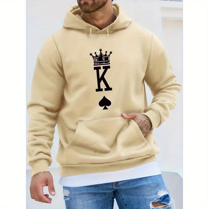 

Crown K Print Men's Pullover Round Neck Long Sleeve Hooded Sweatshirt Pattern Loose Casual Top For Autumn Winter Men's Clothing As Gifts