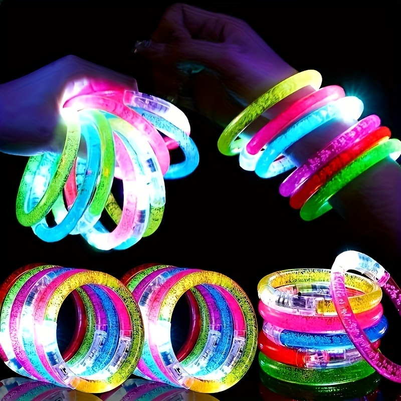 Pulseras LED que brillan en la oscuridad, brazaletes luminosos de